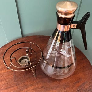 Mid century atomic style Inland glass vintage coffee carafe with stand and stopper
