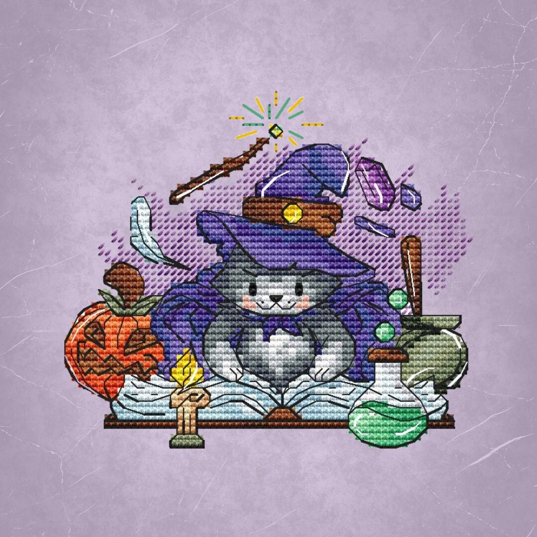 Black Cat Cross Stitch Pattern | Halloween Cat | Autumn Cat | Spooky ...