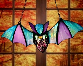 Stained Glass-Style Acrylic Bat Window Decor
