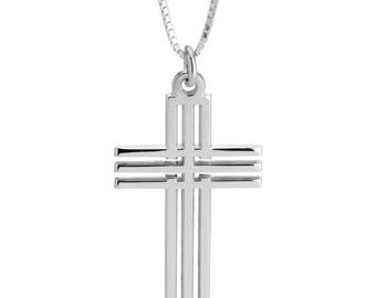 Religiöse Anhänger Halskette, Echt Massiv 925 Sterling Silber, Herren Kreuz Halskette, Geschenk für Ihn Vater Papa Opa Freund, Geburtstag Geschenk
