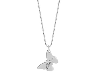 Personalized Butterfly Necklace, Engraved Silver Necklace, Sentimental Bereavement Jewelry, Sympathy Keepsake in Loving Memory
