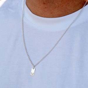 Collar con colgante inicial, collar con inicial de plata para hombre, regalo personalizado, colgante de letra de plata esterlina, collar con nombre personalizado