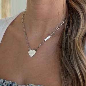 Collana con due nomi e cuore, regalo per lei, gioielli per donne Collana con ciondolo a forma di graffetta, argento sterling 925, incisione personalizzata