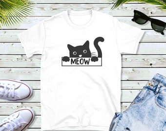 Meow Cat Sign Unisex Tshirt, Best Christmas Gift Pet Kitten Funny Silly Mad Hungry Lover Owner Stuff Person Paw Tiny Cute Tee Shirt Birthday