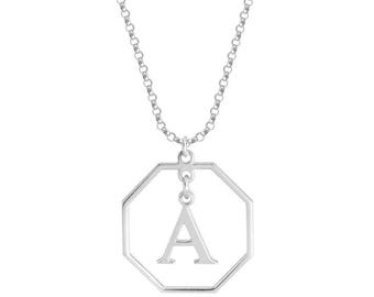 Collier octogone personnalisé, collier avec pendentif initiale, bijoux géométriques simples, joli collier lettre, breloque octogonale