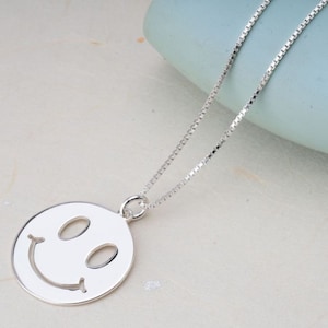 Happy Face Emoji Pendant Necklace Charm, Smiley Face Necklace Gold, Women Layered Necklace Emoji, Sterling Silver Necklace, Good Vibes Charm