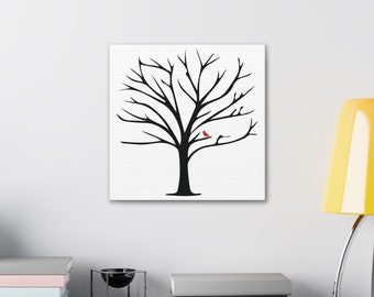 Red Cardinal Bird in Tree Canvas, Minimalist Wall Art, Death of Loved One, Loss Sympathy Rememberance, Christmas Gift, Home Decor, Mom Angel