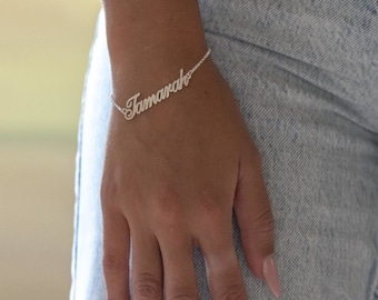 Personalized Name Bracelet, Custom Name Bracelet in 925 Sterling Silver, Any Name/ Word Bracelet or Anklet Gift, Customized Name Bracelet
