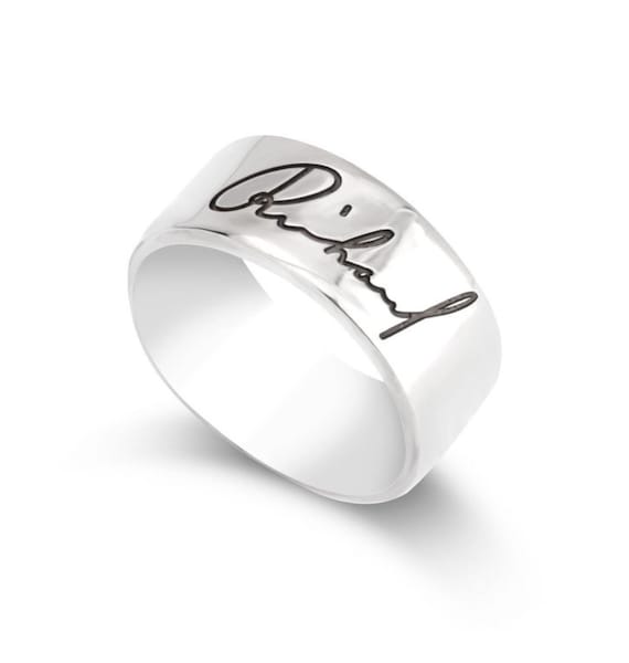 Large alliance manuscrite en argent sterling, bague commémorative