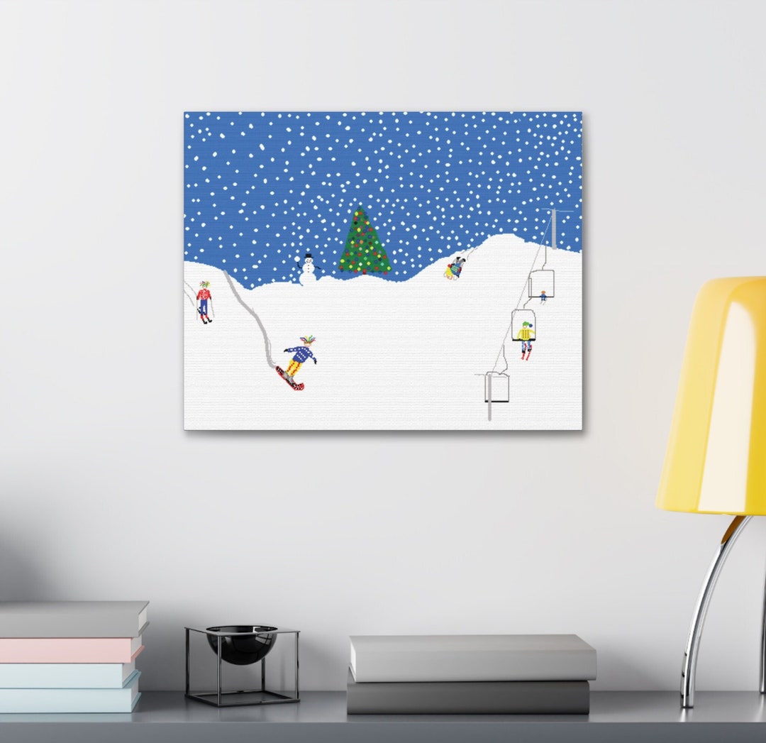 Pixelated Ski Resort Canvas Pixel Winter Snow Scene Wall Art Etsy
