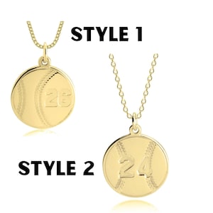 Personalized Baseball Number Necklace, Softball Number Jewelry, Gift for a Team Sports Athlete, Engraved Number Silver Gold Pendant Necklace