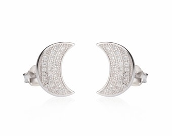 Orecchini A Mezzaluna In Argento 925 Con Zirconia Cubica - Eleganti Gioielli Donna, S925, Venduti In Coppia - 4