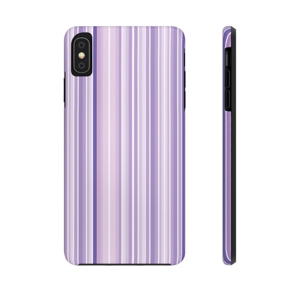 ラベンダーカラーのiPhone用スマホケース、パープルストライプのiPhone