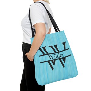 Monogrammed Striped Everyday Blue Tote, Small Medium Large Beach Pool Everyday, Custom Large Beach Tote Bag With Name, Maid of Honor Gift