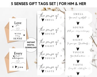 5 Senses Gift Tags Set - for him and her - Digital Download & Printable