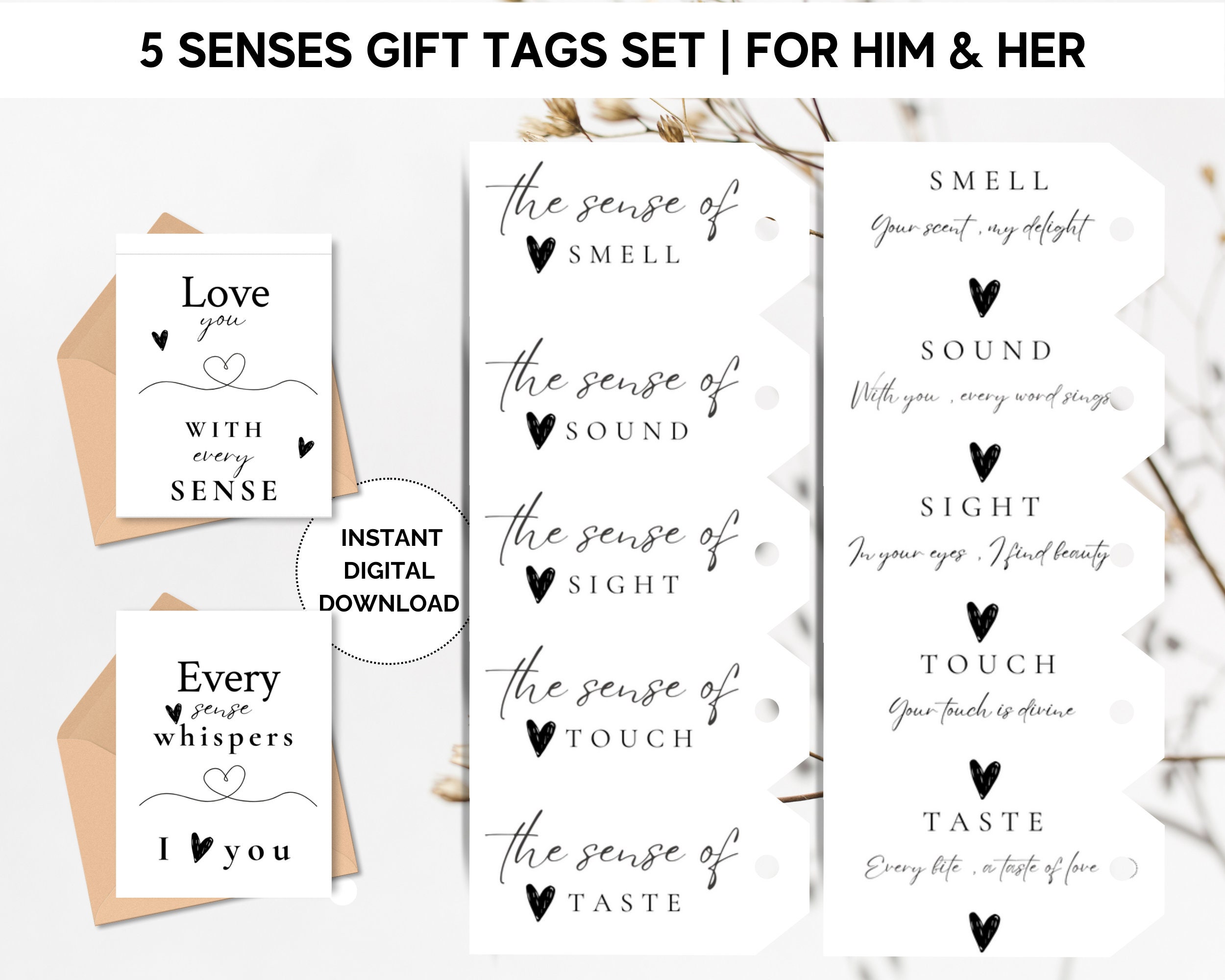 Five Senses Gift Tags & Card. 5 Senses Instant Download Printable