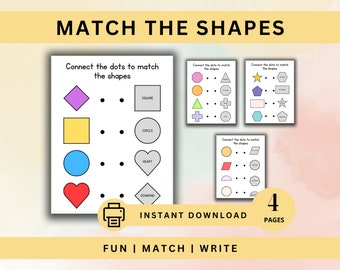 Shape  Matching Worksheet | Preschool Shapes | Shapes Activity | Montessori Shapes | Busy Book Printable | Shape Matching | Toddler Activity