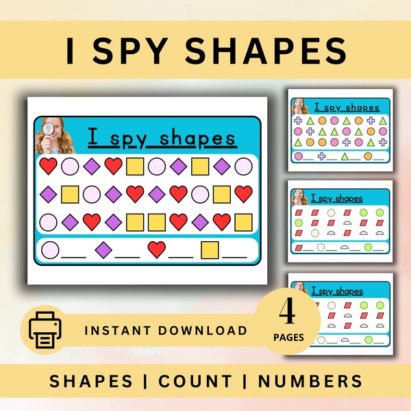 I Spy Game | Pre-K KDG Worksheet | Learn Shapes Printable | I Spy Kids | Shape Recognition Worksheet | Classroom Activity | Instant Download