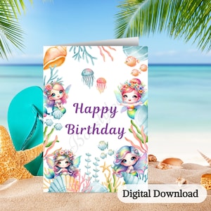 Magical Mermaid Birthday Card, Printable Greeting Card, Instant Download, Perfect for Mermaid Lovers, , Printable Birthday Mermaid Card