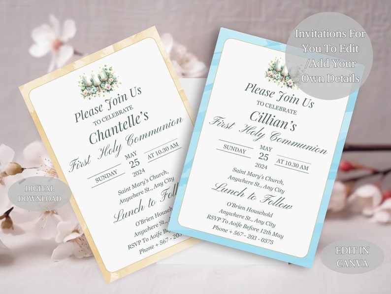 First Communion Template for Canva, First Communion Boy, Girl, Card ...