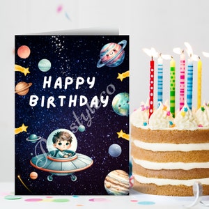 Weltraum Geburtstagskarte, Druckbare Geburtstagskarte, Sofort Download, Weltraum Thema | Kinder Geburtstagskarte, Planeten Rakete Astronaut Karte