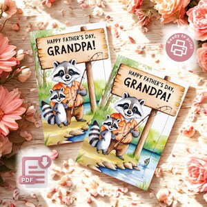 Printable Grandpa Fathers Day Card, Grandfather Card, Fathers Day Gift, Grandpa Gift Dad Gift Grandpa Card, Dad Gift Raccoon Lovers DIY Card