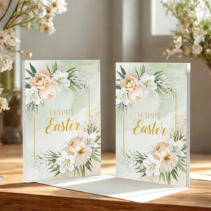Printable Elegant Easter Card, Floral Watercolour Greeting Card, Instant Download, Easter Gift, Printable Easter Card, DIY Easter Card
