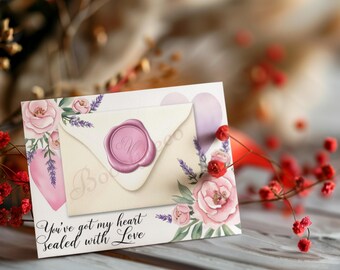 Carte florale de Saint-Valentin, carte imprimable de Saint-Valentin, carte romantique, carte de Saint-Valentin DIY, carte d'anniversaire, carte d'amour, cadeau de Saint-Valentin