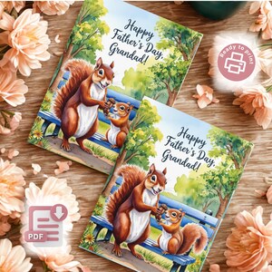 Tarjeta imprimible para el Día del Padre, con una ardilla adorable, descarga instantánea, animales del bosque, regalo para el abuelo, tarjeta DIY.