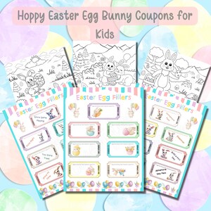 Hoppy Easter Egg Bunny Coupon for Kid, Bunny Colouring Page, Digital Download, Instant Download, Easter Egg Prize, Easter Token, Bunny Lover