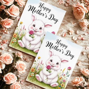 Printable Mothers Day Card with Cute Bunny, Whimsical Animal Greeting Card , Mother&#39;s Day Gift, Printable Greeting Card, Best Mum Ever Card