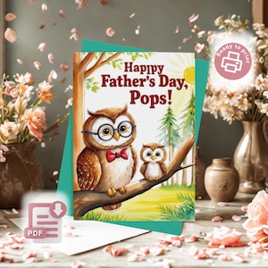 Tarjeta imprimible para el Día del Padre, tarjeta para el Día del Padre, linda tarjeta de búho, tarjeta para abuelo, regalo para abuelo, regalo imprimible para papá, regalo para niños.