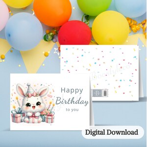 Bunny Birthday Card, Printable Greeting Card, Instant Download,  Bunny Birthday, Print at Home, Happy Birthday Gift, Birthday Printable