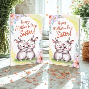Carte de fête des mères imprimable pour soeur, carte de fête des mères lapin doux, cadeau de fête des mères à téléchargement immédiat, carte de voeux imprimable, cadeau de soeur