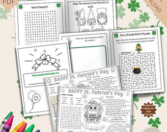 St Patricks Day Activity Bundle, Printable Games, Classroom Games, St Patricks Day Kid Games, St Patricks Day Colouring Pages, Printable