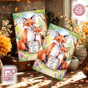 Printable Fathers Day Fox Card, Fathers Day Card, Fox Lover Card, Fathers Day Gift, Dog Lover Gift, Gift For Dad, Instant Download, Dad Card