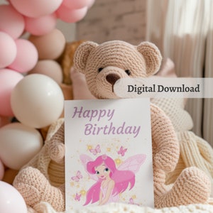 Carte d'anniversaire fée papillon enchanteur, carte de voeux imprimable, téléchargement immédiat, carte imprimable fée voeux d'anniversaire fantaisistes
