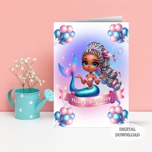 Carte d'anniversaire sirène magique, carte de voeux imprimable, téléchargement immédiat, parfaite pour les amateurs de sirène, carte d'anniversaire sirène imprimable