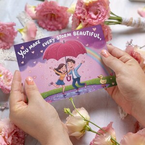 Tú haces que cada tormenta sea hermosa, tarjeta del día de San Valentín, tarjeta de aniversario, tarjeta de cumpleaños, PDF imprimible, descarga instantánea, tarjeta de amor de pareja