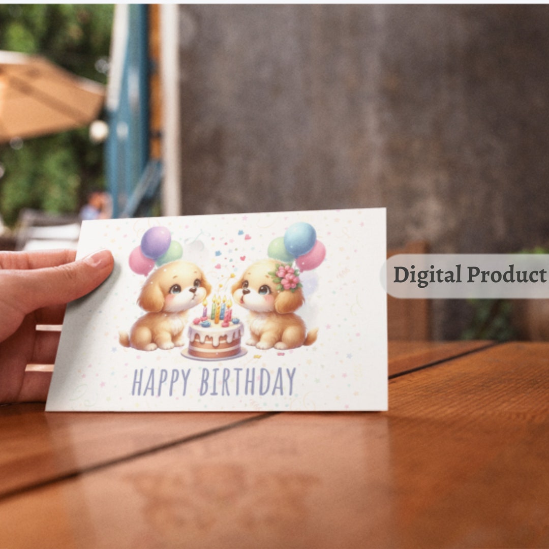 Puppy Birthday Card, Printable Greeting Card, Instant Download ...