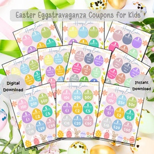 Osterhase Gutscheine für Kinder, Gutschein, Gutschein, digitaler Download, Sofortdownload, Ostertoken, druckbare Ostergutscheine, Ostereiersuche