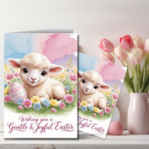 Adorable Easter Lamb Printable Card, Printable Spring Greeting, Easter Greeting Card, DIY Printable, Instant Download, Digital Easter Card