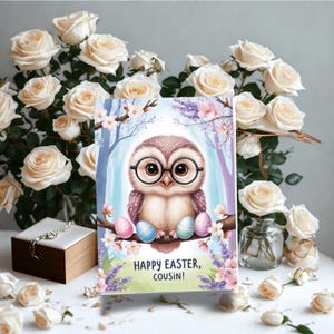 Happy Easter, Cousin Printable Owl Easter Card, Printable Kids Easter Cards, DIY Printable, Instant Download, Easter Gift, Spring Printables