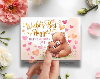 Carte imprimable pour la fête des mères, meilleur câlin au monde, téléchargement immédiat, cadeau fête des mères, carte de voeux, meilleure maman de tous les temps, carte ours en peluche, cadeau maman