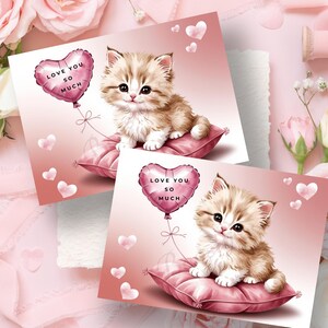 Cartão de gatinho fofo para o dia dos namorados, cartão de dia dos namorados para crianças, cartão de dia dos namorados para impressão, download digital, cartão de felicitações faça você mesmo, cartão de aniversário