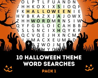 10 HALLOWEEN Word Search Games - PACK 1 - 200 words - Holiday themed puzzles