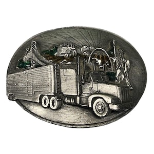 Vintage Semi Truck Belt Buckle 1988 Siskiyou &quot;Keep America Moving&quot; Truckers R-80