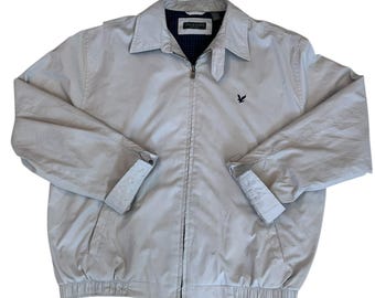 Chaqueta vintage Lyle & Scott Scotland, talla L, etiqueta negra, color beige, bolsillos con cremallera completa