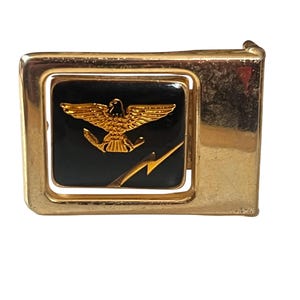 Vintage US Navy Belt Buckle 2.5&quot; Eagle US Military Naval Flight Officer nfo USA