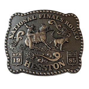 Vintage 1985 Hesston National Finals Rodeo Belt Buckle Fred Fellows Western 4&quot;